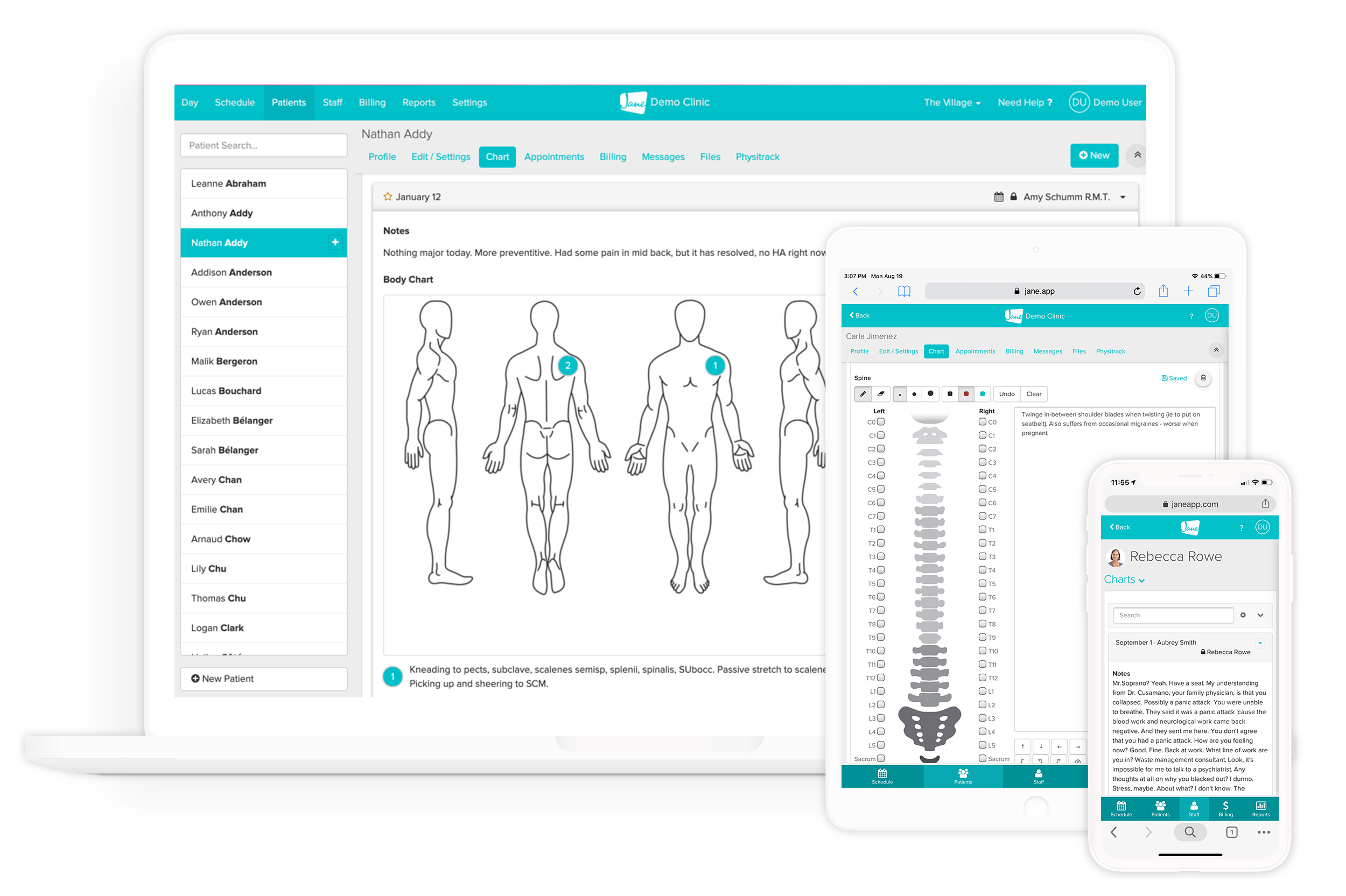 Online charting for massage therapists, chiropractors and other heath care practitioners in Canada, the United States and Europe.