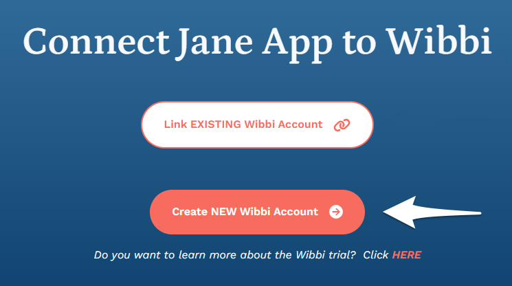 The Wibbi landing page showing the option to create a new account.
