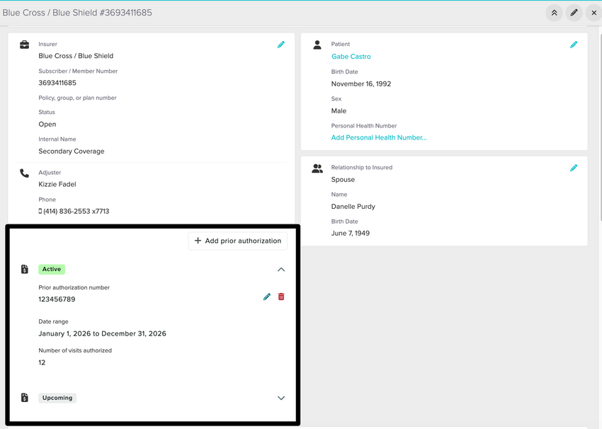 Viewing a policy with the prior authorizations details shown
