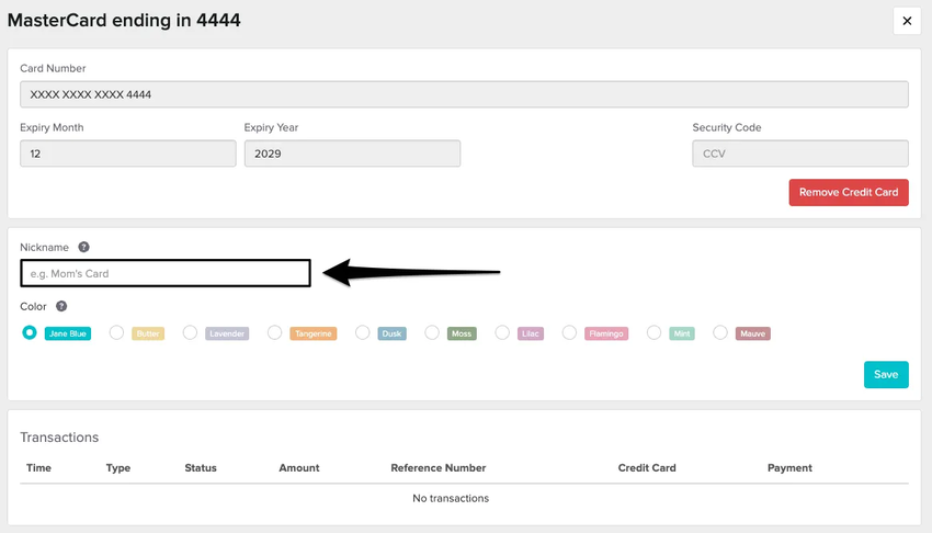 An image showing where the field is to enter the name of the card