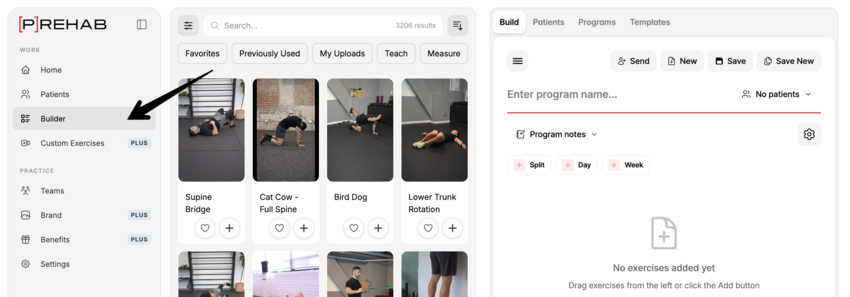 The builder tab in Prehab