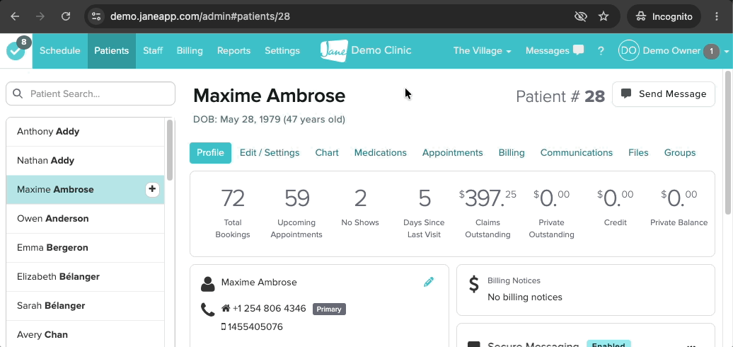 Replacing the Patient ID in the URL of an open patient profile with a different Patient ID to switch profiles.