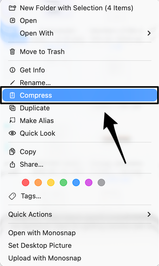 An image of how to compress a file on a MacOS device