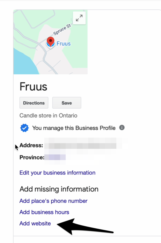 the Add website button in your Google Business Profile