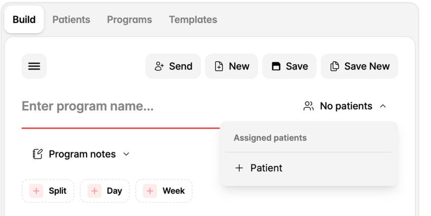 The No patients button selected with the plus patient option