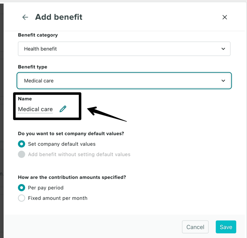 The pencil icon next to the name of the benefit