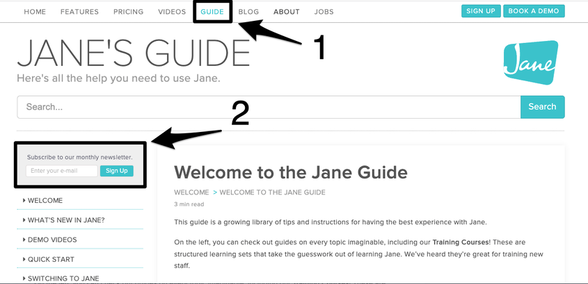 An image of the navigational steps to sign up for the newsletter on the guide page