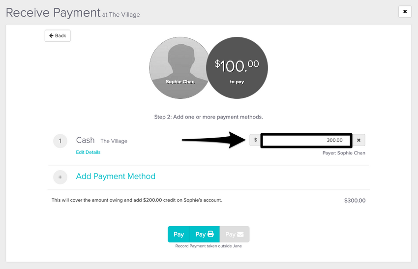 An image of where to enter in the total payment being received from the patient