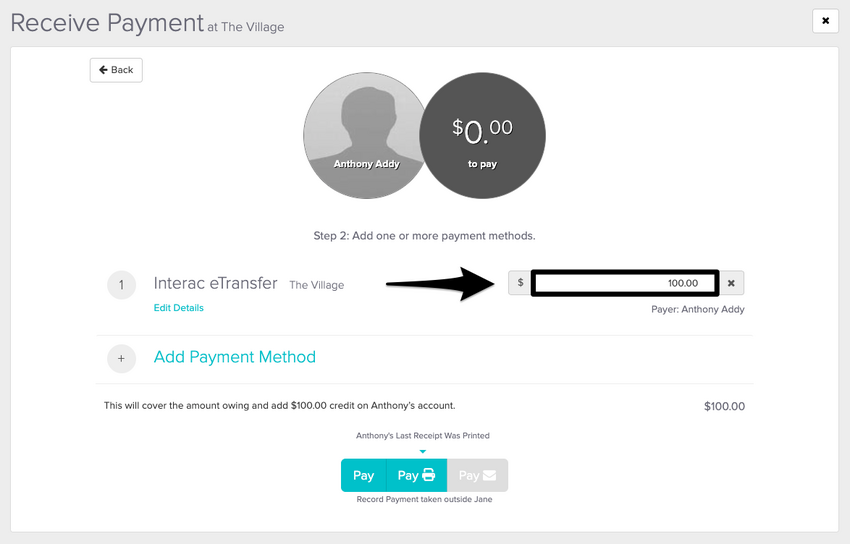 An image of where to enter in the total payment being received from the patient