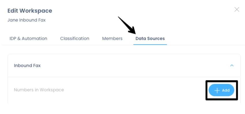 The edit workspace screen with the Data Sources tab selected