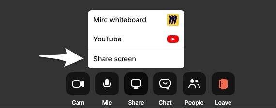 The Telehealth call toolbar showing the Share button at the bottom of the screen