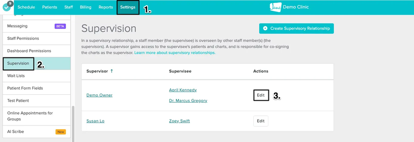 screenshot of the navigational steps view the supervisory relationship