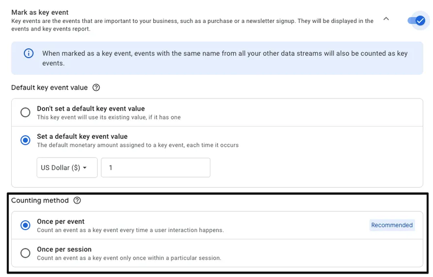 An image of where you'll select the preferred counting method