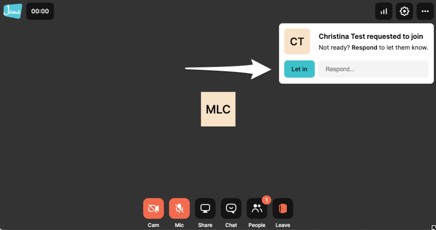 The client requesting to join modal with the Let In button in-call.