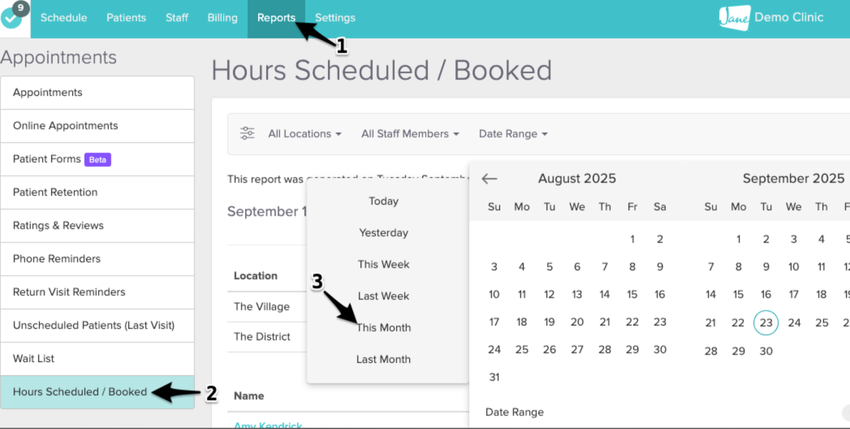 An image of the calendar and the date range filter within the report
