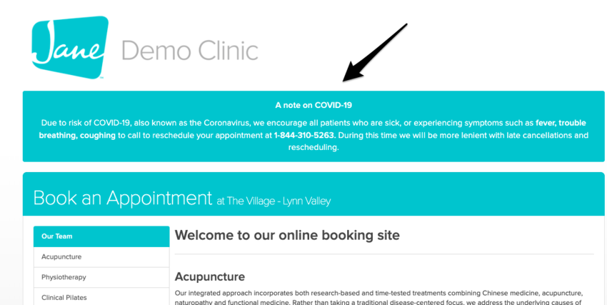 Online Booking Notice/Message