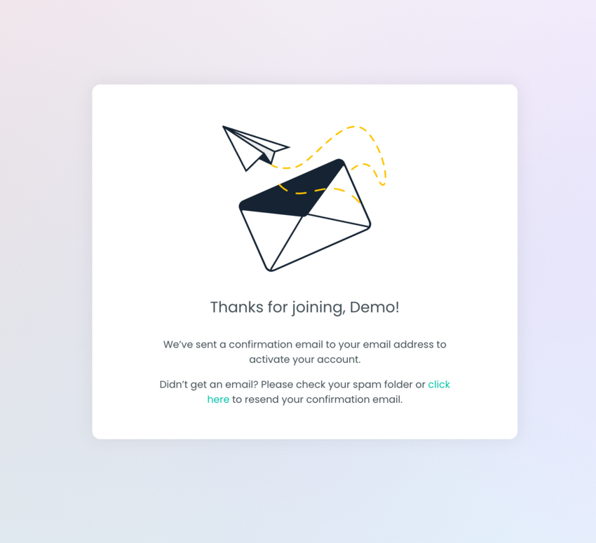 the integration confirmation message that says a confirmation email has been sent