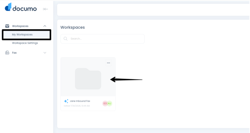the workspaces tab in Documo