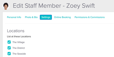 An image of where to go within the staff member's profile to update the locations they're available at