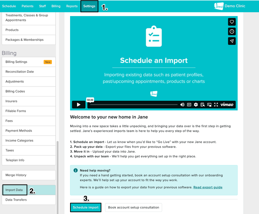 an image of the navigational steps for how to being the import process
