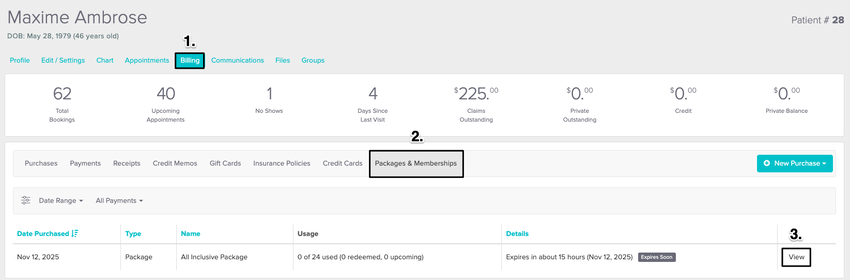 an image of the navigational steps to view and update the expiry date of a sold package