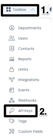 The Documo Toolbox menu with API Keys selected in the sidebar