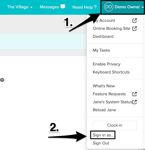 an image of the navigational steps outlined to view the Sign in As option