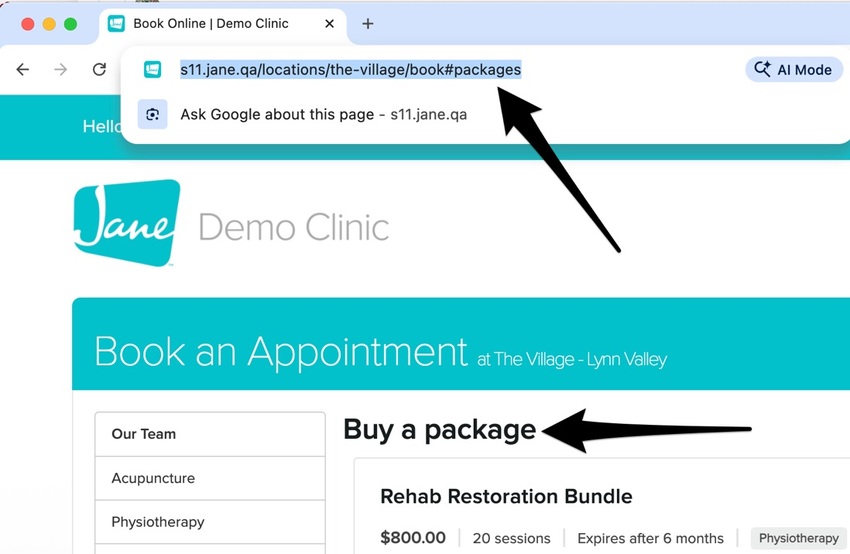 the buy a package screen with the URL in the browser selected