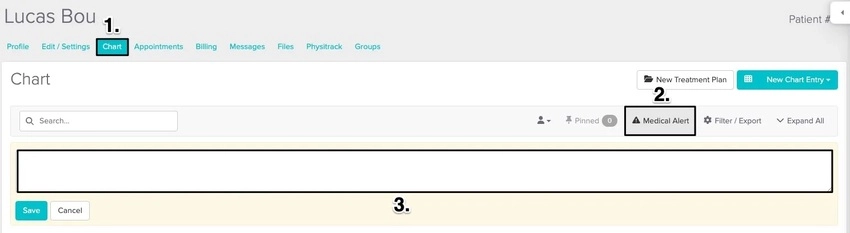 An image of the navigational steps to add a medical alert 