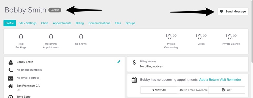 An image of the navigational steps to view and find the send message button