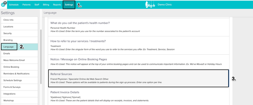 An image of the navigational steps to view and update this language