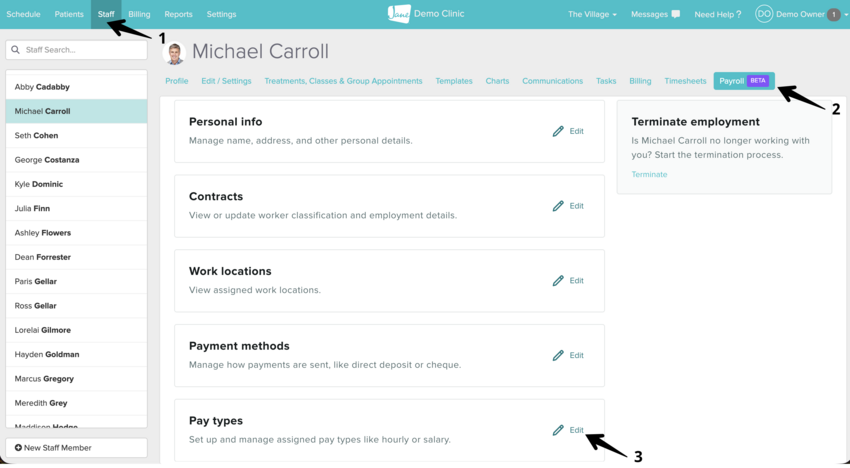 The account area in the billing tab with the edit button next to the Pay Types section