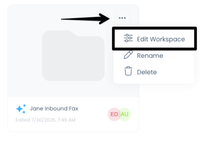 The three dots selected with the edit workspace option above rename and delete