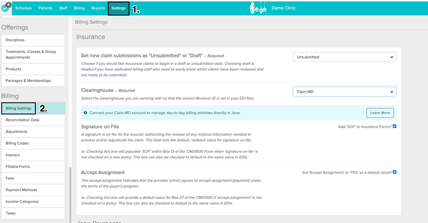 An image of the overall section that is specific to clinics based in the us handling insurance claims