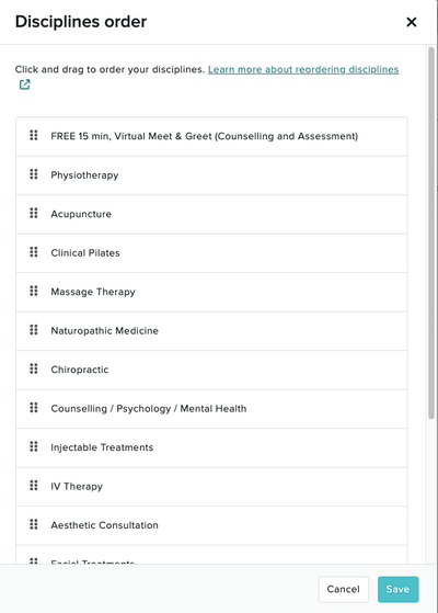 An image of where to drag and drop the disciplines to change the order