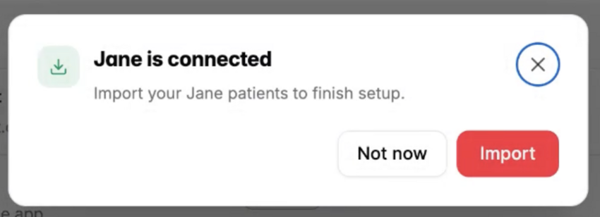 The Jane is connected window with the import button
