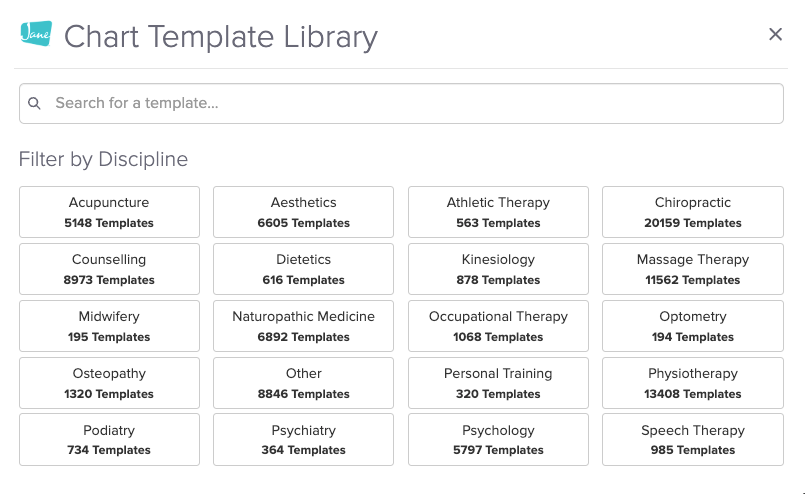 Jane's Template Library has Intake Forms Templates, Charts, and Consents