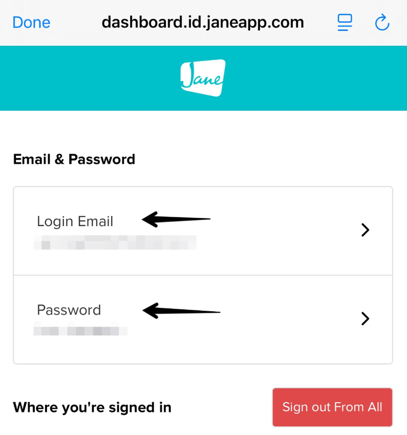 An image of the option to change either the login email or the password associated with the account