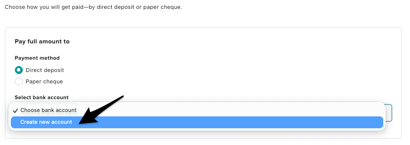 The Direct Deposit section showing the bank account number fields
