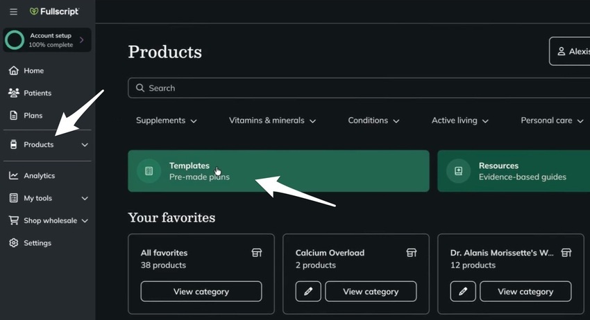 the products > templates area in fullscript