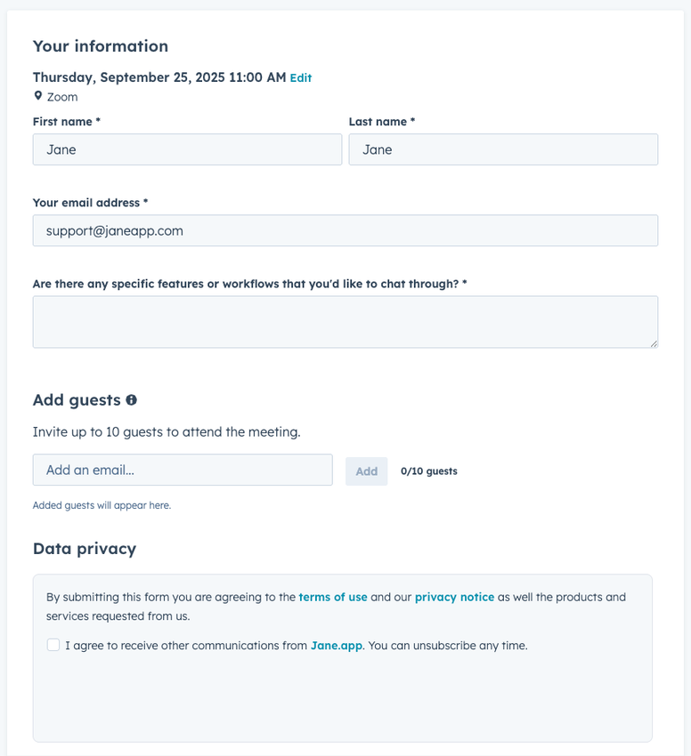 an image of the form where we ask for some information before completing the booking