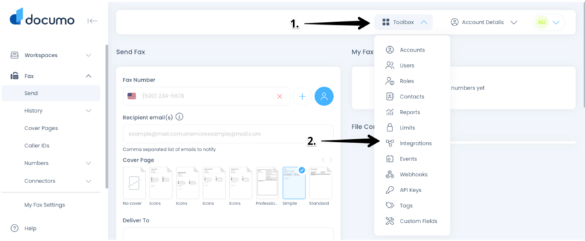 The Toolbox menu in Documo