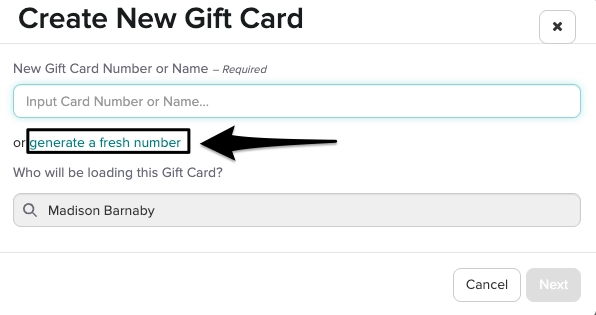 An image of where to view and click on generate gift card number