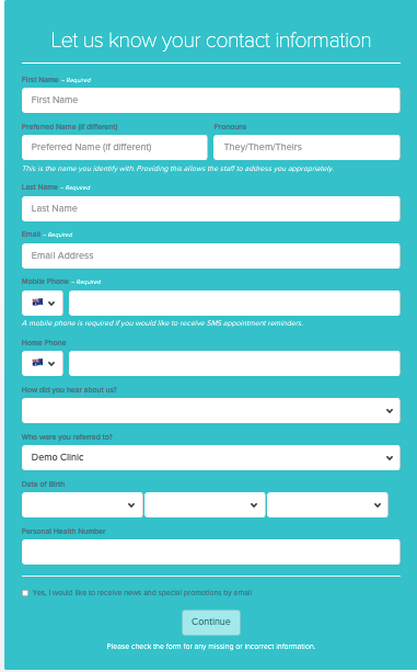 Customizable Patient Sign Up Form