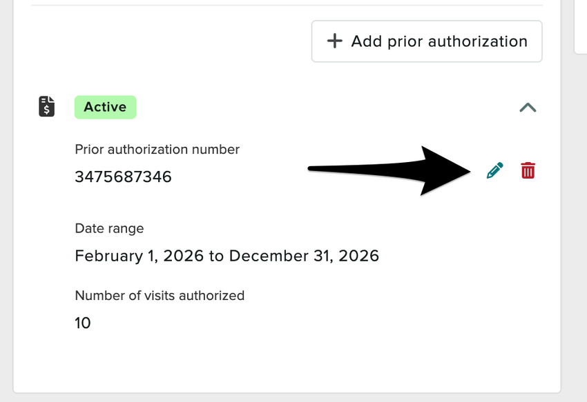 A prior authorization with the pencil icon next to it