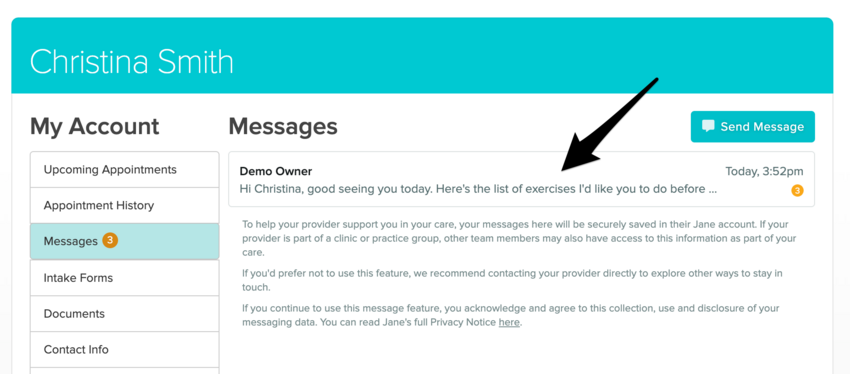 the messages tab with an active message thread