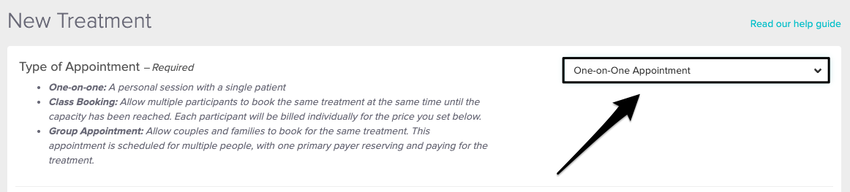 An image of where to select whether this is a one on one appointment or a group appointment