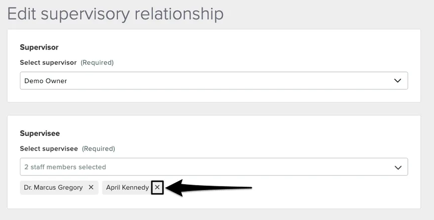 screenshot of the navigational steps to remove a supervisor