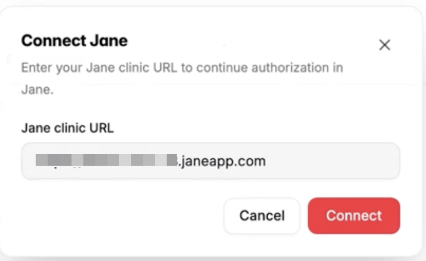 the connect Jane pop up where you enter your Jane URL