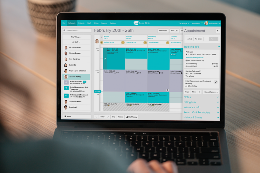 A laptop showing a practitioner's schedule in Jane.
